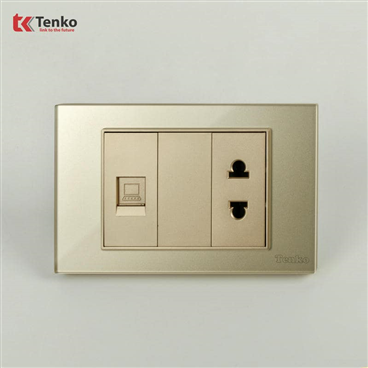 Ổ Cắm, Mạng LAN Mặt Kính Cường Lực C18-076 Vàng