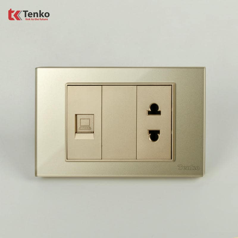Ổ Cắm, Mạng LAN Mặt Kính Cường Lực C18-076 Vàng