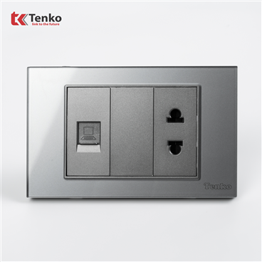 Ổ Cắm, Mạng LAN Mặt Kính Cường Lực C18-076 Xám