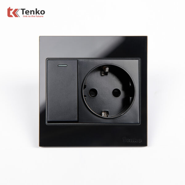 Ổ Cắm Schuko Chuẩn Đức Có CôngTắc TK-V18-060 Đen