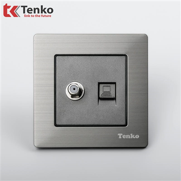 Ổ Cắm Tivi và LAN Mặt Vân Hợp Kim F71B-51 Xám Bóng
