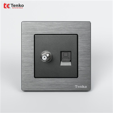 Ổ Cắm Tivi và LAN Mặt Vân Hợp Kim F71B-51 Xám Xước