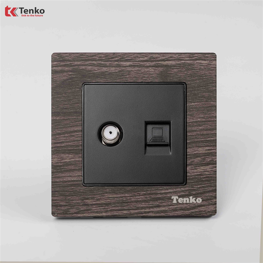 Ổ Cắm Tivi, Mạng Mặt Vuông Vân Gỗ Tenko F71A-51
