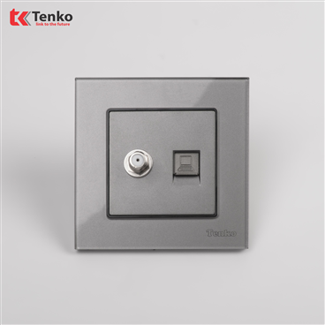 Ổ Cắm Tivi Và Mạng Mặt Kính Cường Lực F71D-51 Xám