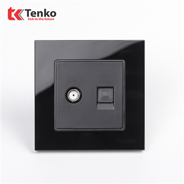 Ổ Cắm Tivi Và Mạng Mặt Kính Cường Lực F71D-51 Đen