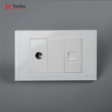 Ổ Cắm TV Và LAN Mặt Kính Cường Lực C18-075 Trắng