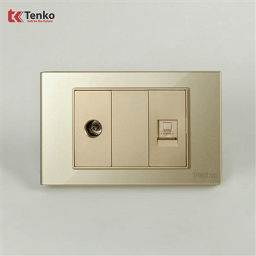 Ổ Cắm TV Và LAN Mặt Kính Cường Lực C18-075 Vàng