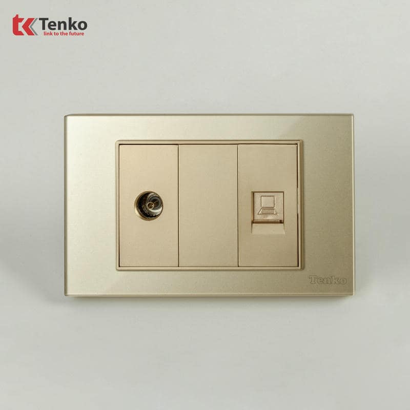 Ổ Cắm TV Và LAN Mặt Kính Cường Lực C18-075 Vàng