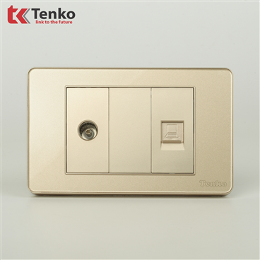 Ổ Cắm TV Và LAN Mặt Nhựa Phủ Bóng Kính C9-074 Vàng