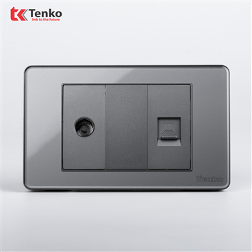 Ổ Cắm TV Và LAN Mặt Nhựa Phủ Bóng Kính C9-074 Xám