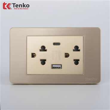 Ổ Cắm+USB+Type C Âm tường Kim Loại TK-C7G-045