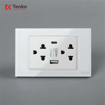 Ổ Cắm USB,Type C Mặt Kính Cường Lực C18-045 Trắng