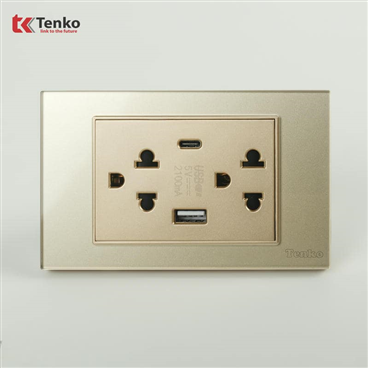 Ổ Cắm USB,Type C Mặt Kính Cường Lực C18-045 Vàng
