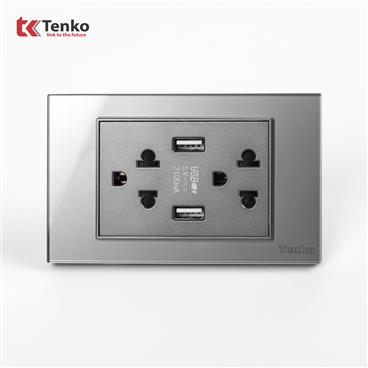 Ổ Cắm USB,Type C Mặt Kính Cường Lực C18-045 Xám