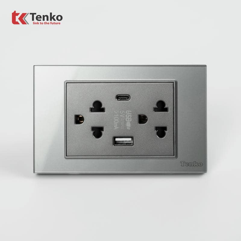 Ổ Cắm USB,Type C Mặt Kính Cường Lực C18-045 Xám