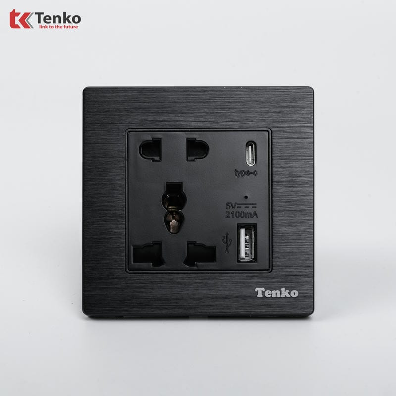 Ổ Cắm USB,Type C Mặt Vân Hợp Kim F71B-44 Đen Xước