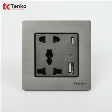 Ổ Cắm USB,Type C Mặt Vân Hợp Kim F71B-44 Xám Bóng