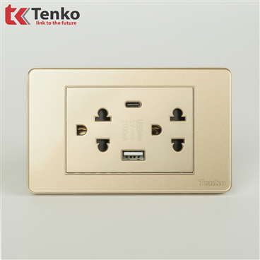 Ổ Cắm USB,TypeC Mặt Nhựa Phủ Bóng Kính C9-045 Vàng