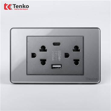 Ổ Cắm USB,TypeC Mặt Nhựa Phủ Bóng Kính C9-045 Xám