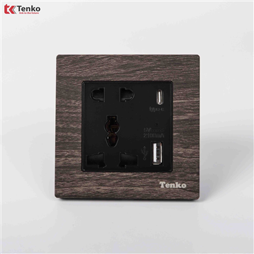 Ổ Cắm USB và Type C Mặt Vuông Vân Gỗ Tenko F71A-44