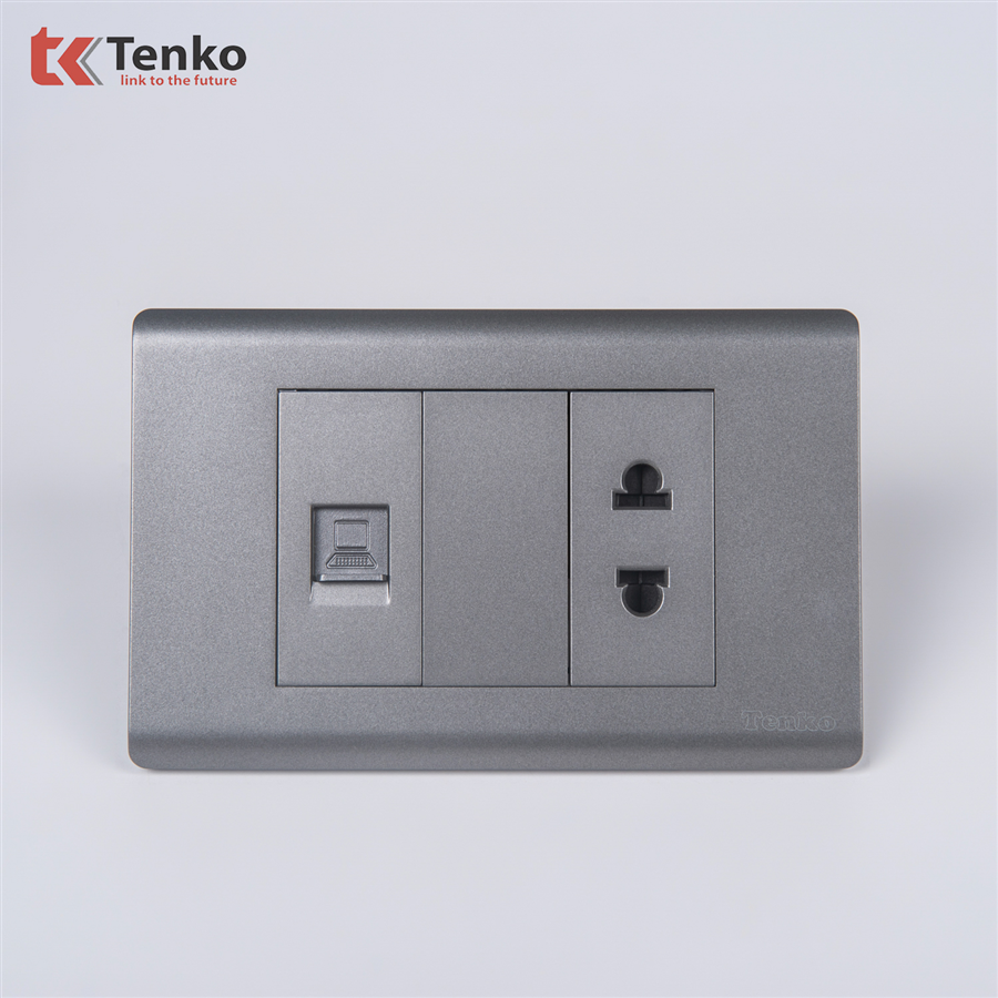 Ổ Cắm, Mạng LAN Chống Cháy C25-076 Mặt Nhựa PC Xám