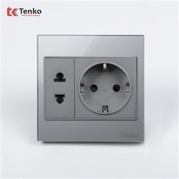 Ổ Schuko Chuẩn Đức Kính Cường Lực TK-V18-059 Xám