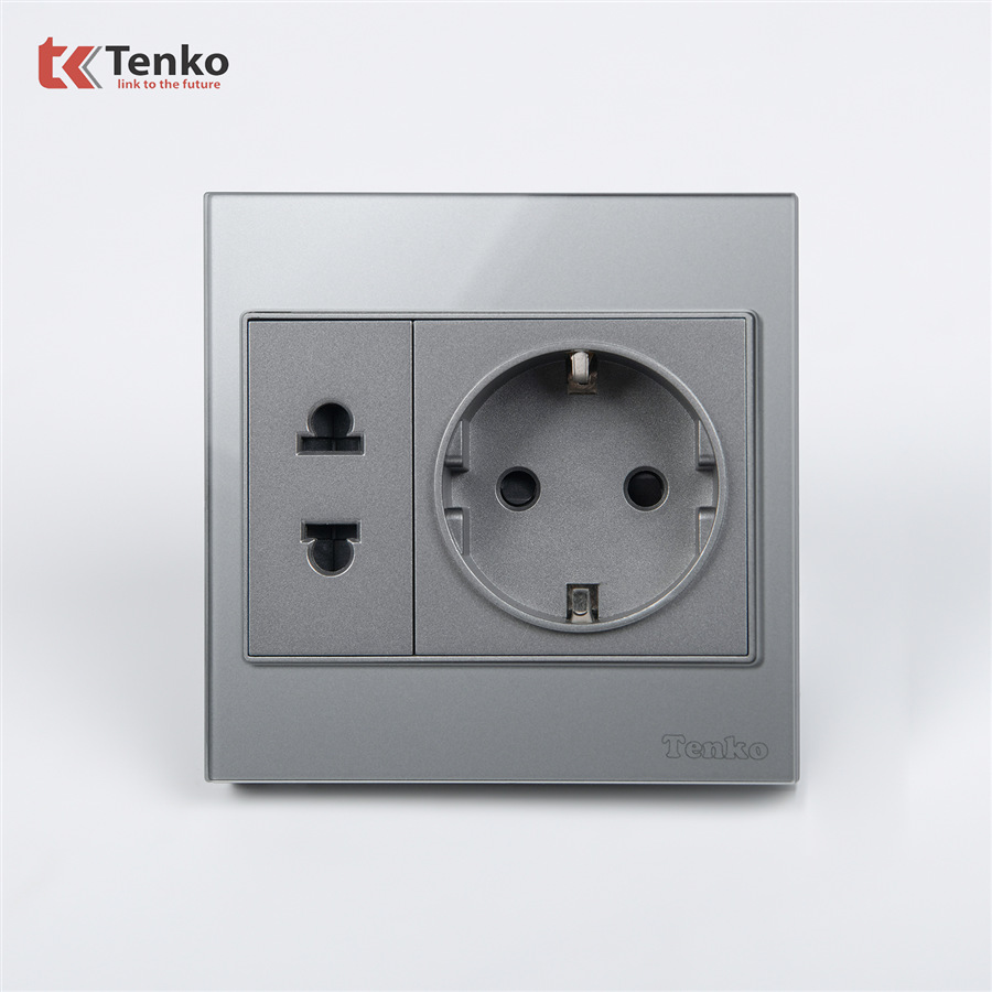 Ổ Schuko Chuẩn Đức Kính Cường Lực TK-V18-059 Xám