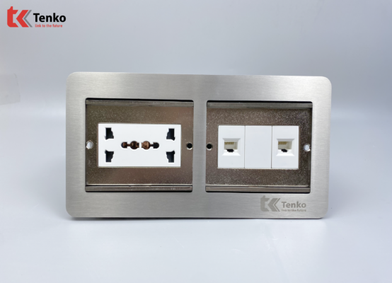 Ổ Điện Âm Sàn Đôi 3 Chấu + 2 Mạng LAN TK-DS-211S06