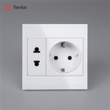 Ổ Cắm Schuko Chuẩn Đức Mặt Kính TK-V18-059 Trắng