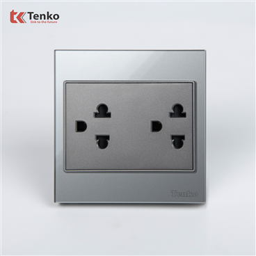 Ổ Điện Đôi 3 Chấu Kính Cường Lực TK-V18-04 Xám