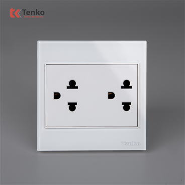 Ổ Cắm Đôi 3 Chấu Kính Cường Lực TK-V18-044 Trắng