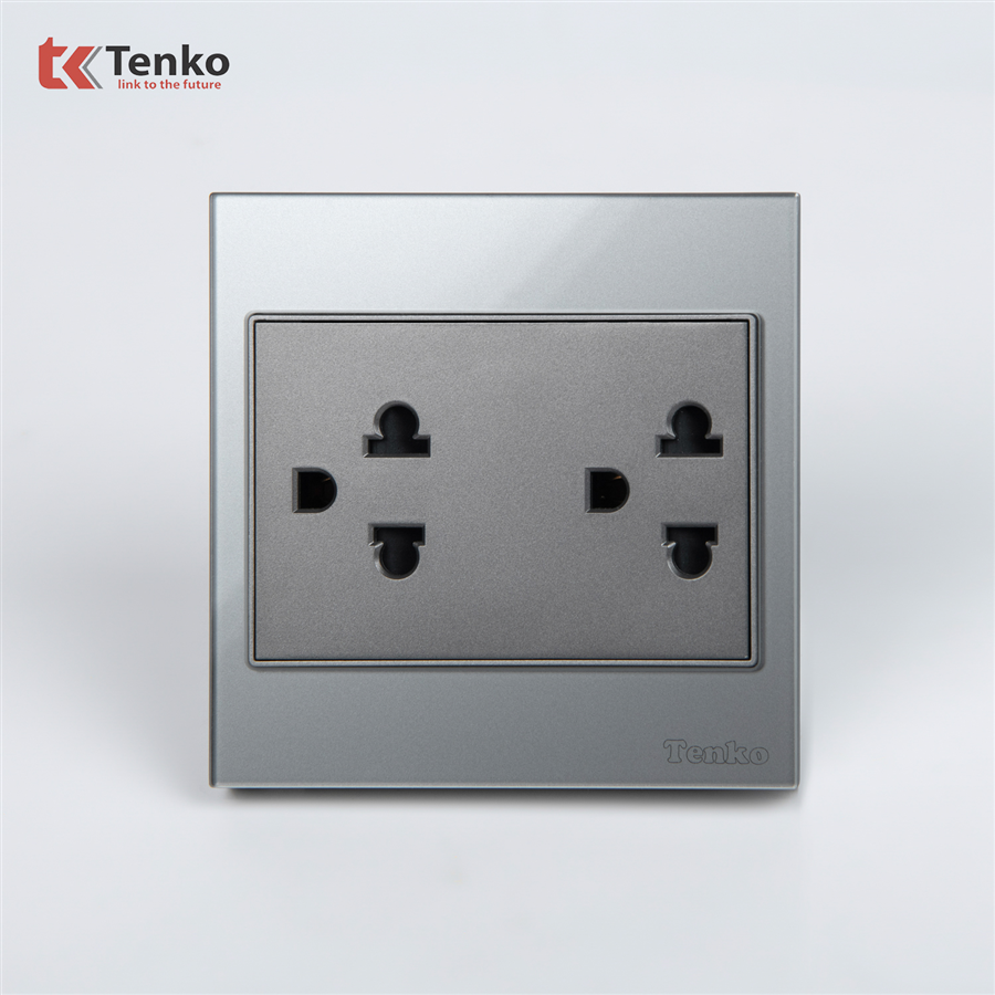 Ổ Điện Đôi 3 Chấu Kính Cường Lực TK-V18-04 Xám