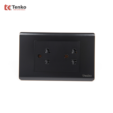 Ổ Điện Đôi 3 Chấu Mặt Nhựa PC TENKO TK-C25-044 Đen