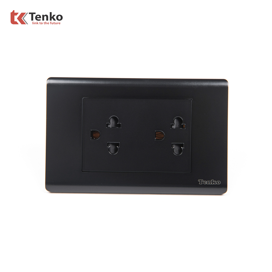 Ổ Điện Đôi 3 Chấu Mặt Nhựa PC TENKO TK-C25-044 Đen