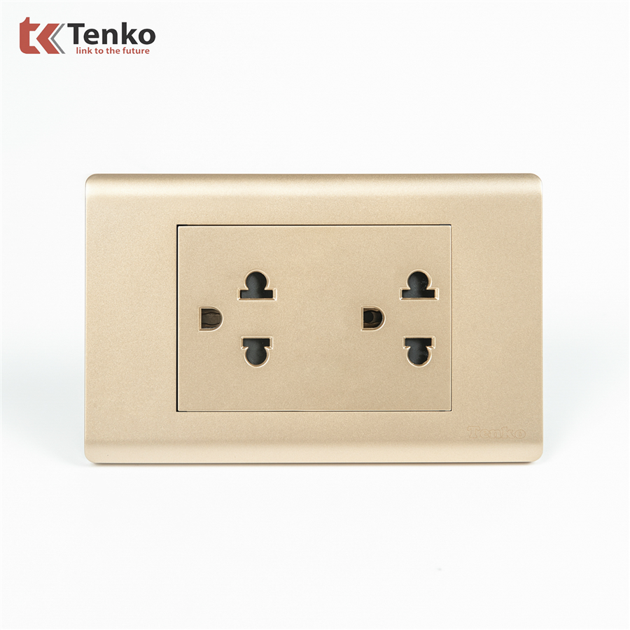 Ổ Điện Đôi 3 Chấu Mặt Nhựa PC VàngTENKO TK-C25-044
