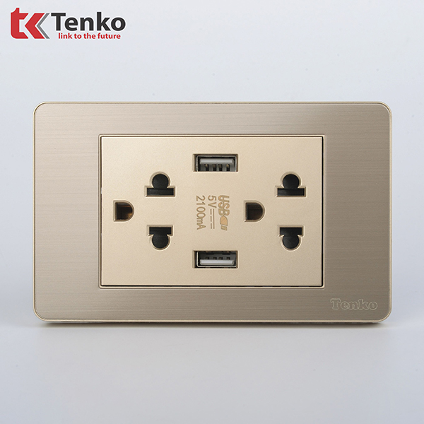 Ổ Điện Đôi 3 Chấu Tích Hợp Cổng USB Sạc TK-C7G-045