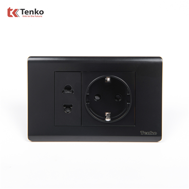 Ổ Điện Schuko Chuẩn Đức TK-C25-059 Mặt Nhựa PC Đen