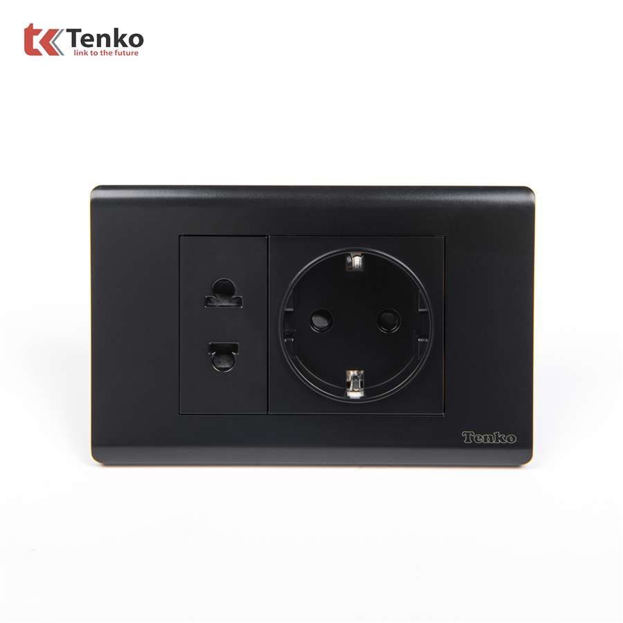 Ổ Điện Schuko Chuẩn Đức TK-C25-059 Mặt Nhựa PC Đen