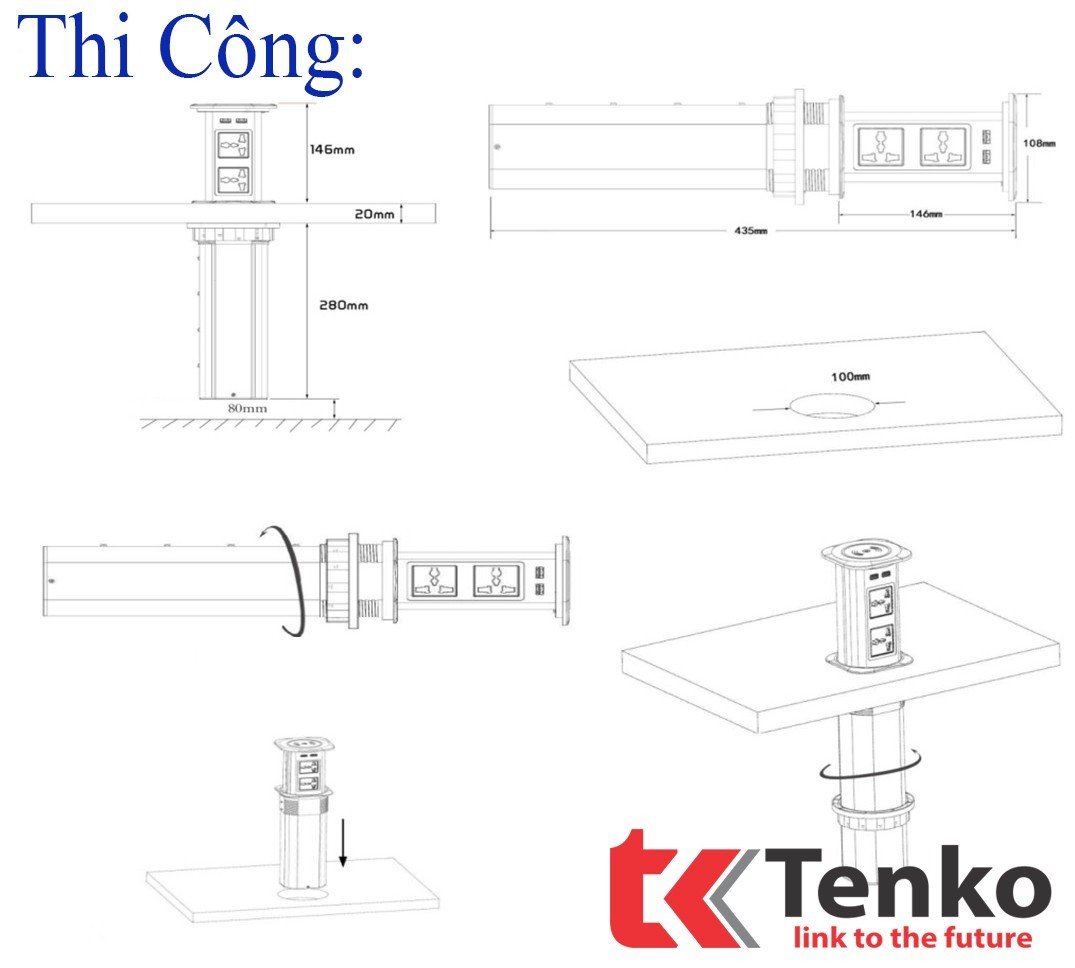 Ổ điện &acirc;m b&agrave;n đảo bếp Tenko TK-HX9 X&aacute;m ch&iacute;nh h&atilde;ng