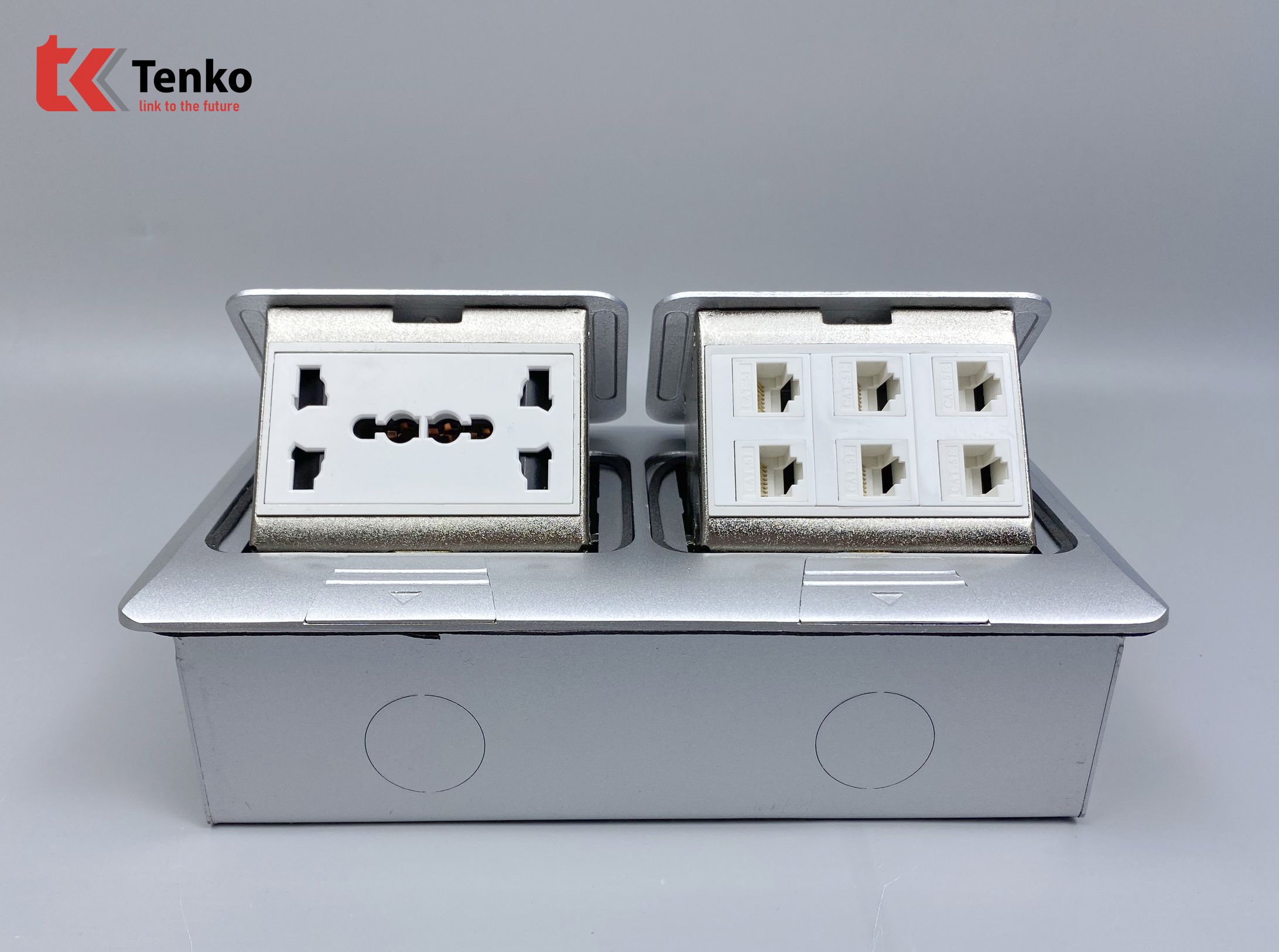 Ổ Cắm Âm Sàn TK-J04-09 Bạc 2 Ổ 3 Chấu Kèm 6 LAN