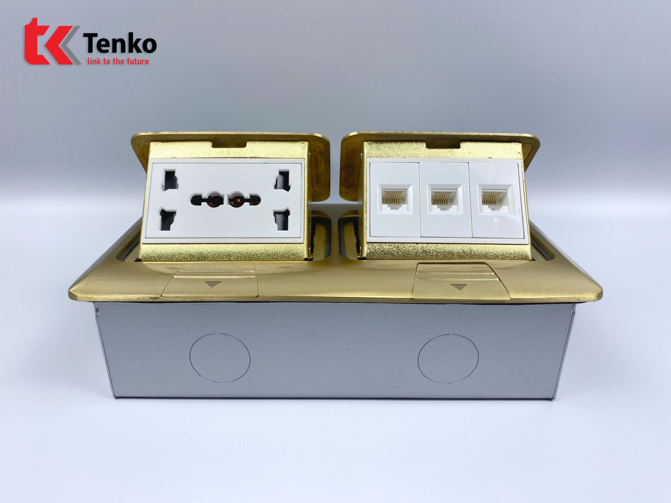 Ổ Cắm Âm Sàn TK-J04-03 Vàng Gồm 2 Ổ Cắm,3 LAN RJ45