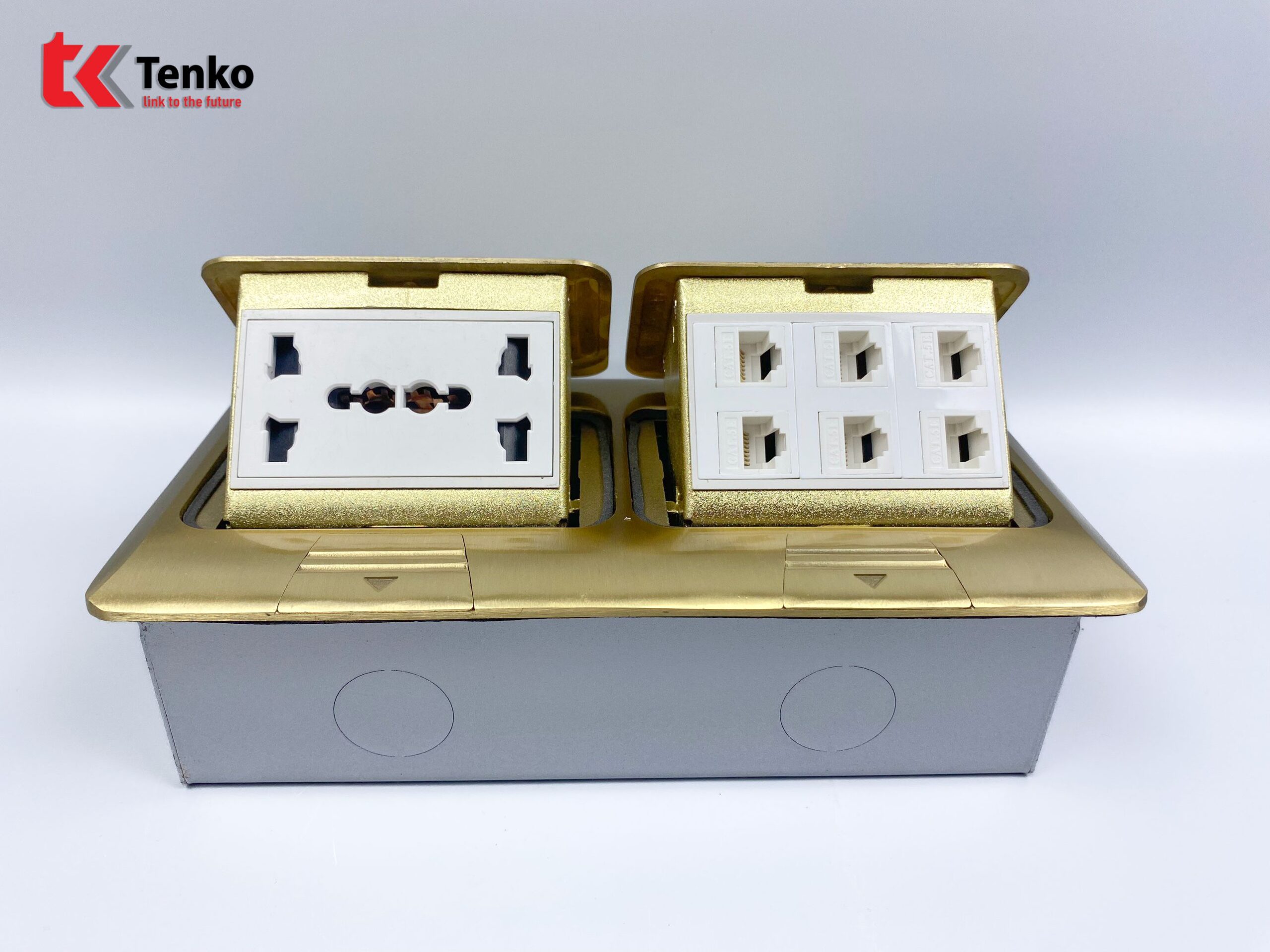 Ổ Cắm Âm Sàn TK-J04-09 Vàng Kèm 6 Cổng LAN RJ45