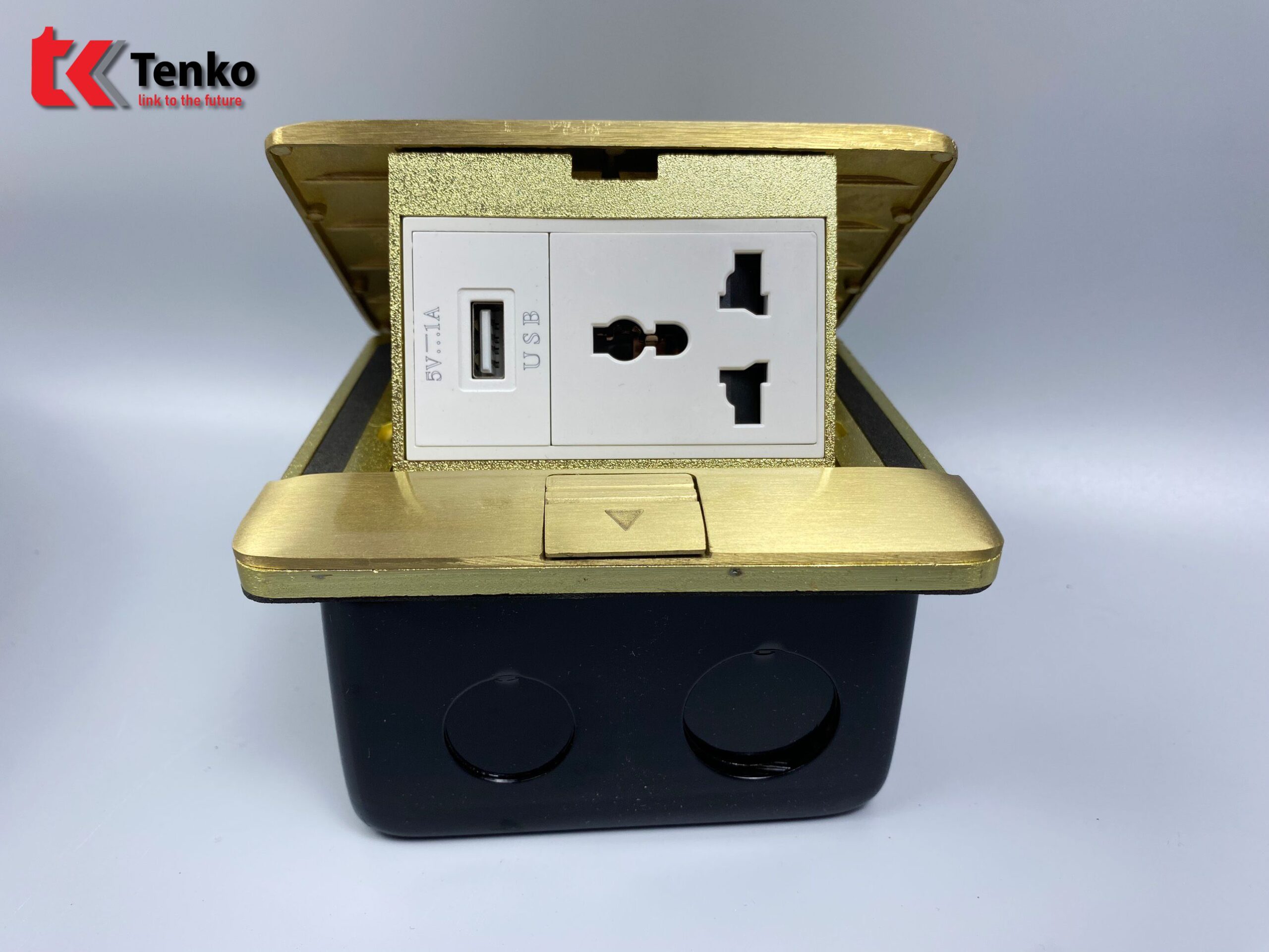 Ổ Cắm &Acirc;m S&agrave;n Đồng Khối K&egrave;m Cổng USB TK-J05-11 V&agrave;ng