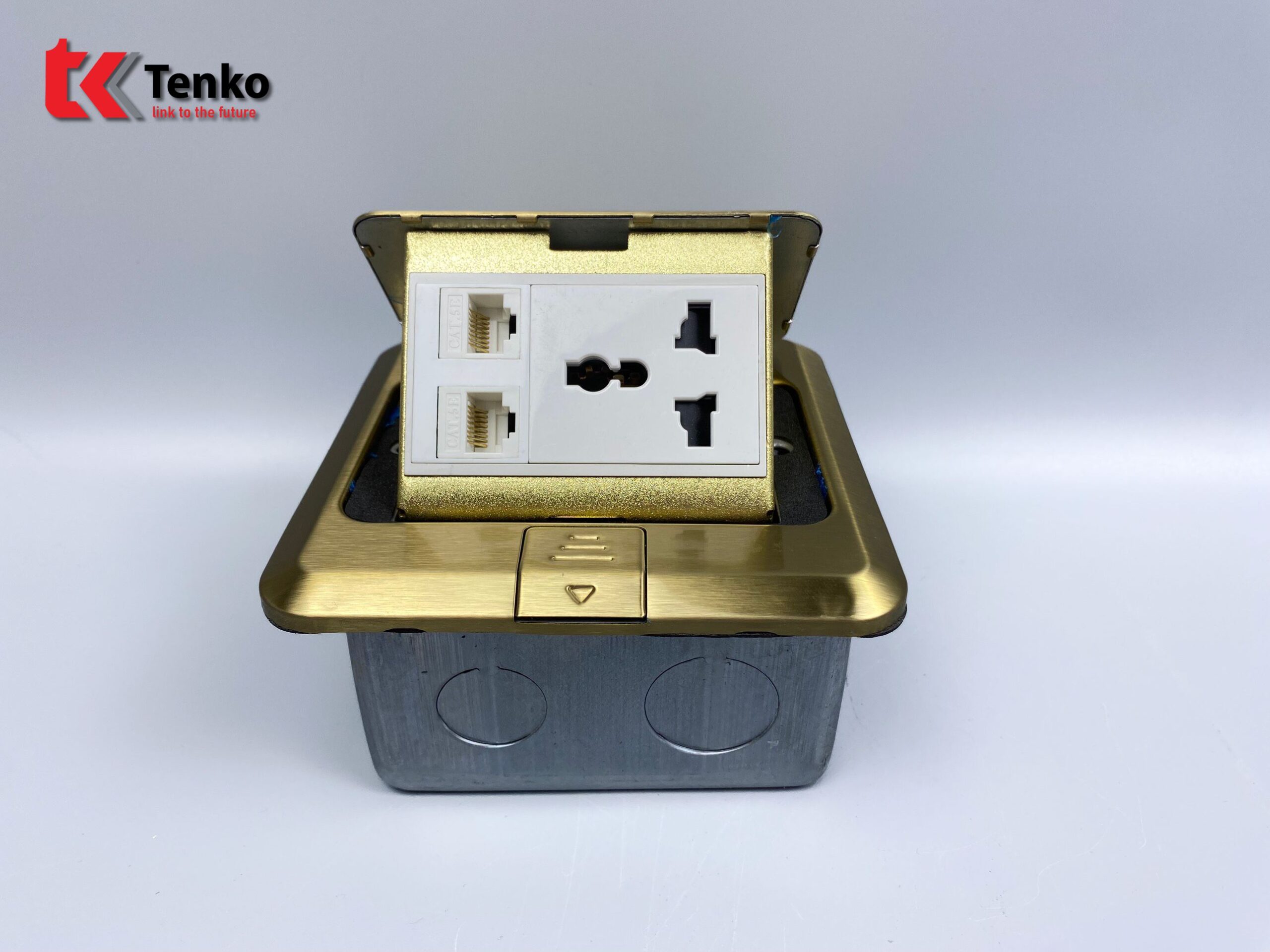 Ổ Cắm Âm Sàn Tenko TK-J02-22 Vàng 3 Chấu Kèm 2 LAN