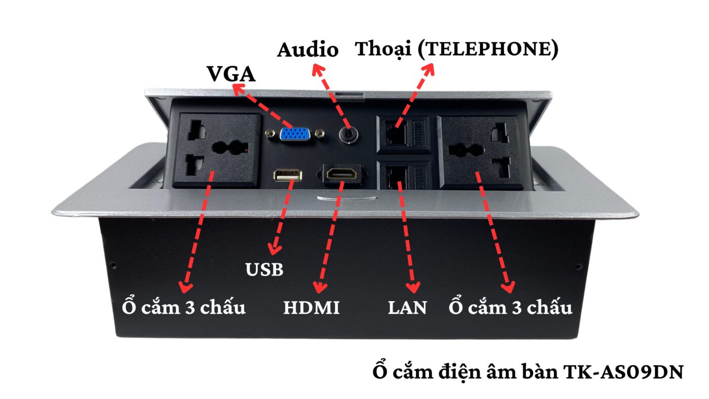 Hộp Ổ Cắm Điện Âm Bàn Họp Tenko TK-AS09DN Màu Bạc
