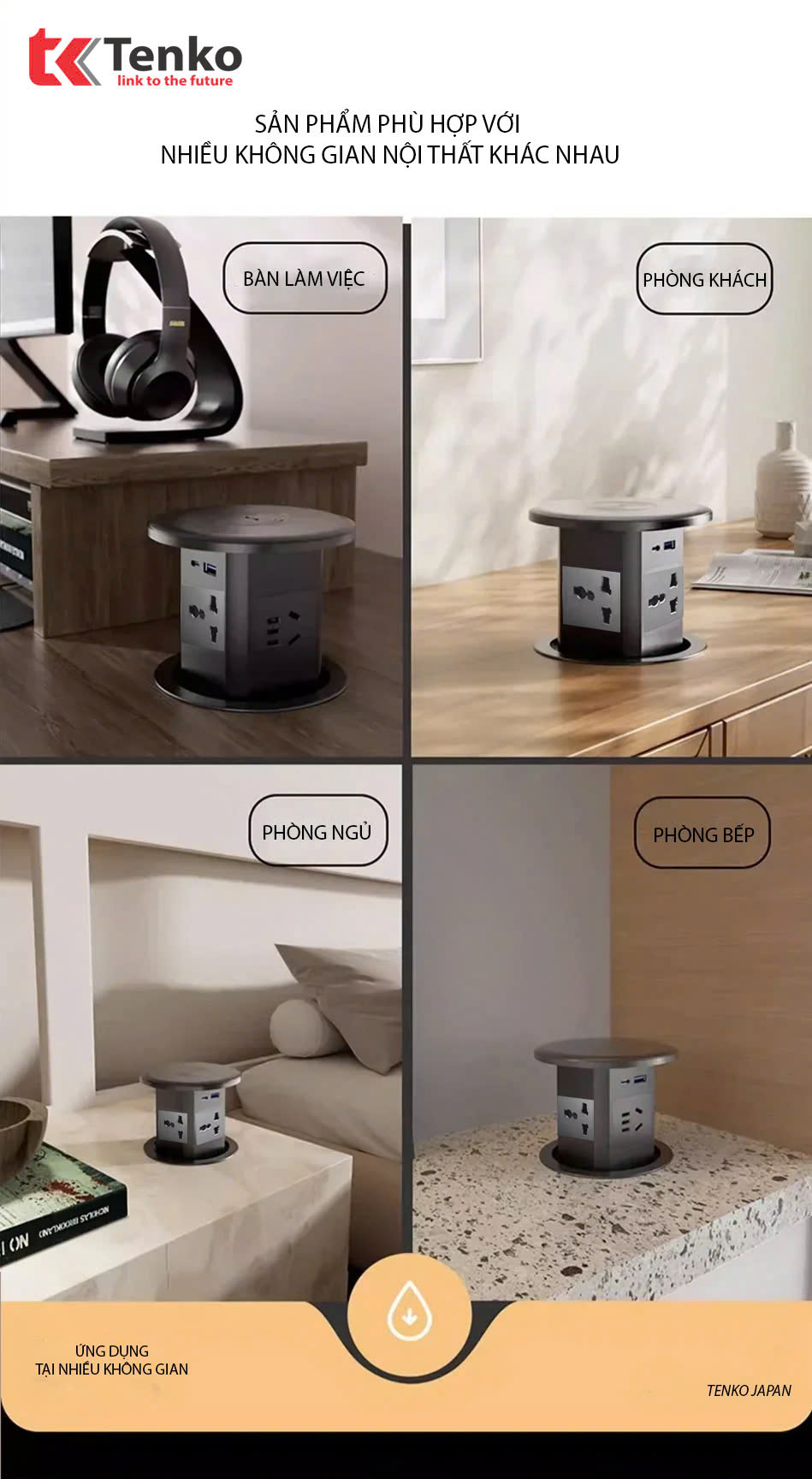 Ổ Điện &Acirc;m B&agrave;n Đảo BếpTK-HX10 Đen N&acirc;ng Hạ Thủy Lực