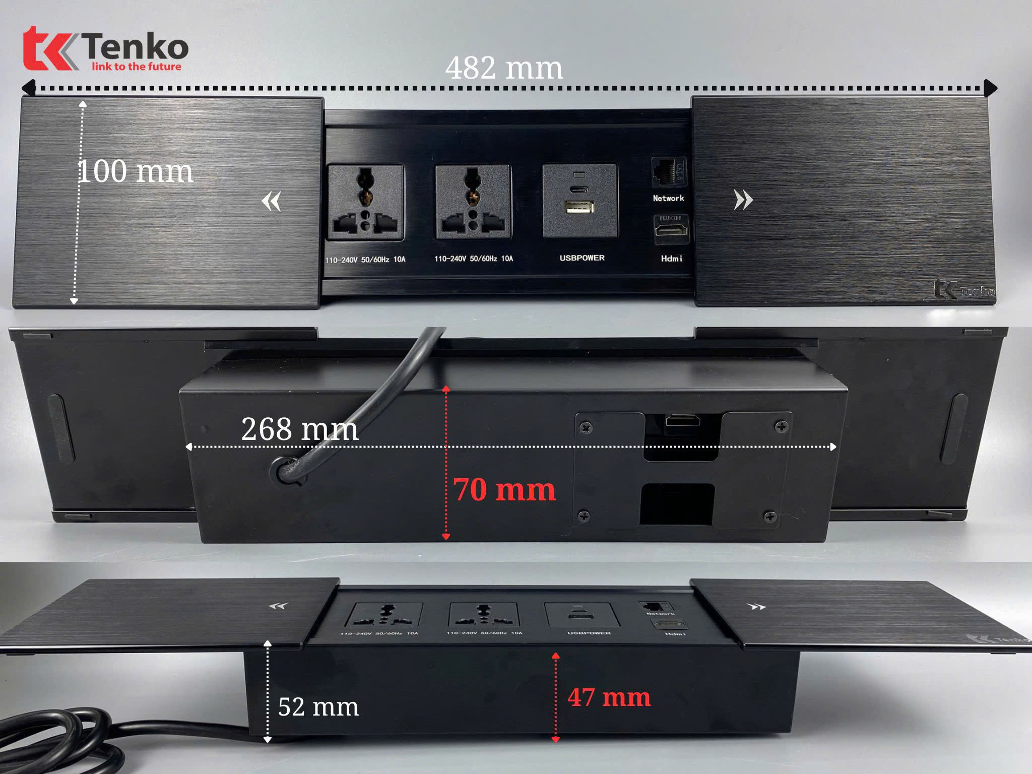 Ổ Cắm Điện Âm Bàn Tenko TK-BT06 Nắp Trượt Hai Bên